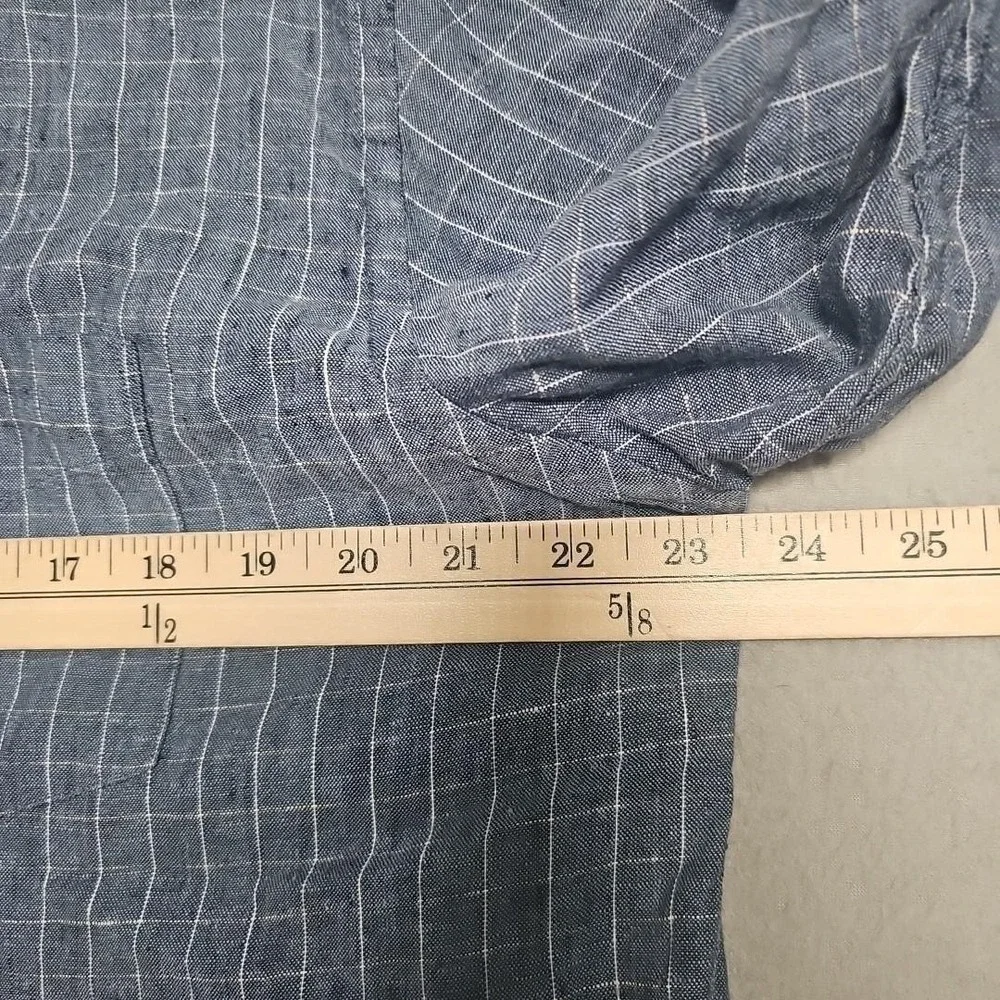 UNTUCKIT Shirt Men XL 100% Linen Ramey Mandarin Collar Grid Check Button Up Blue - Picture 4 of 7